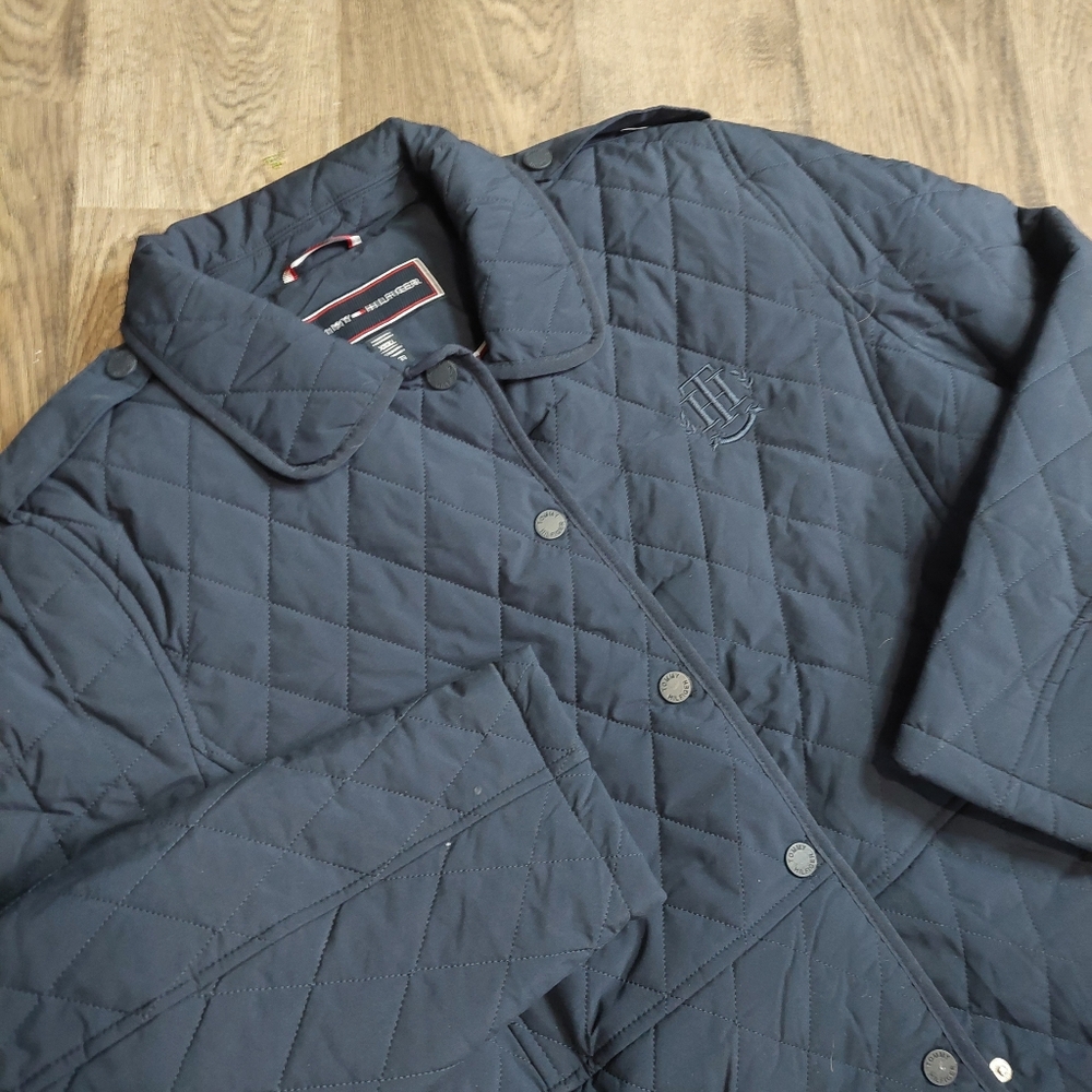 TOMMY‎ HILFIGER xxl Quilted Full Button Jacket Coat Womens puffer Navy blue